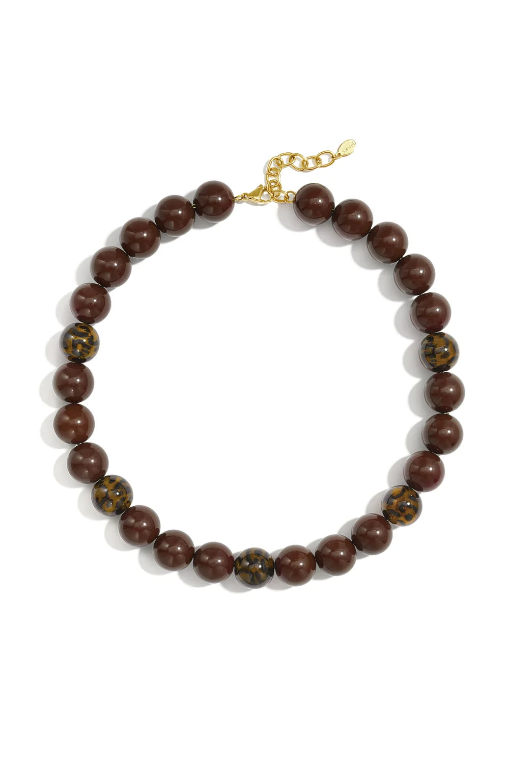 Kralen ketting bruin met panter