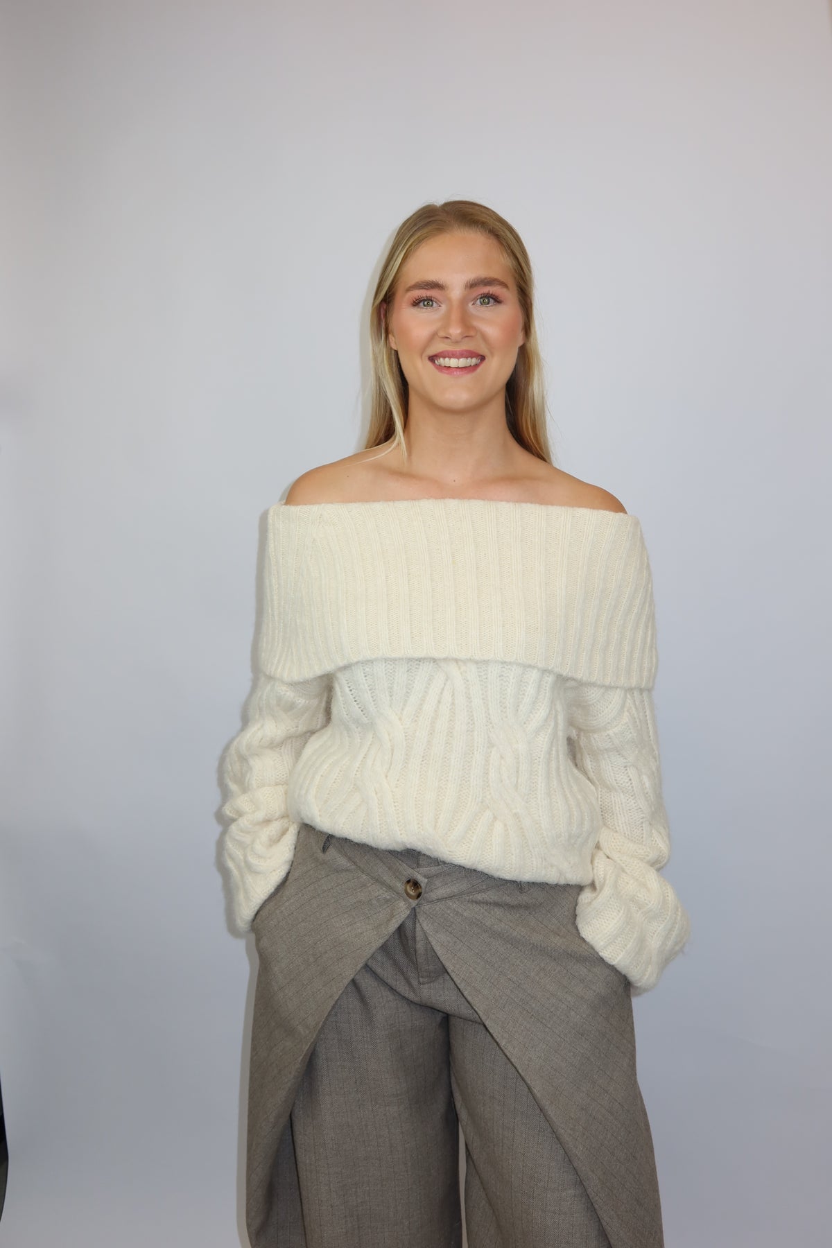 Vien off shoulder trui creme