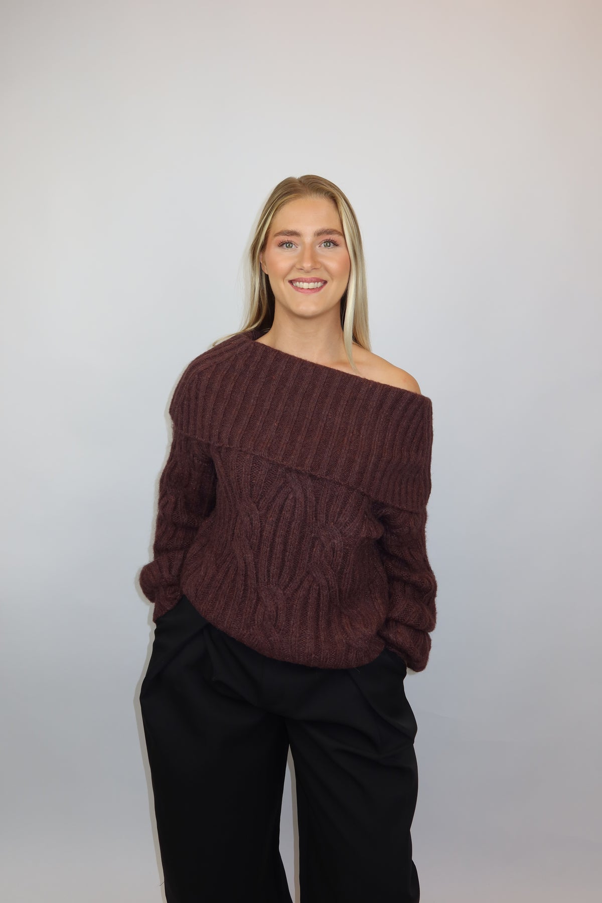 Vien off shoulder trui burgundy