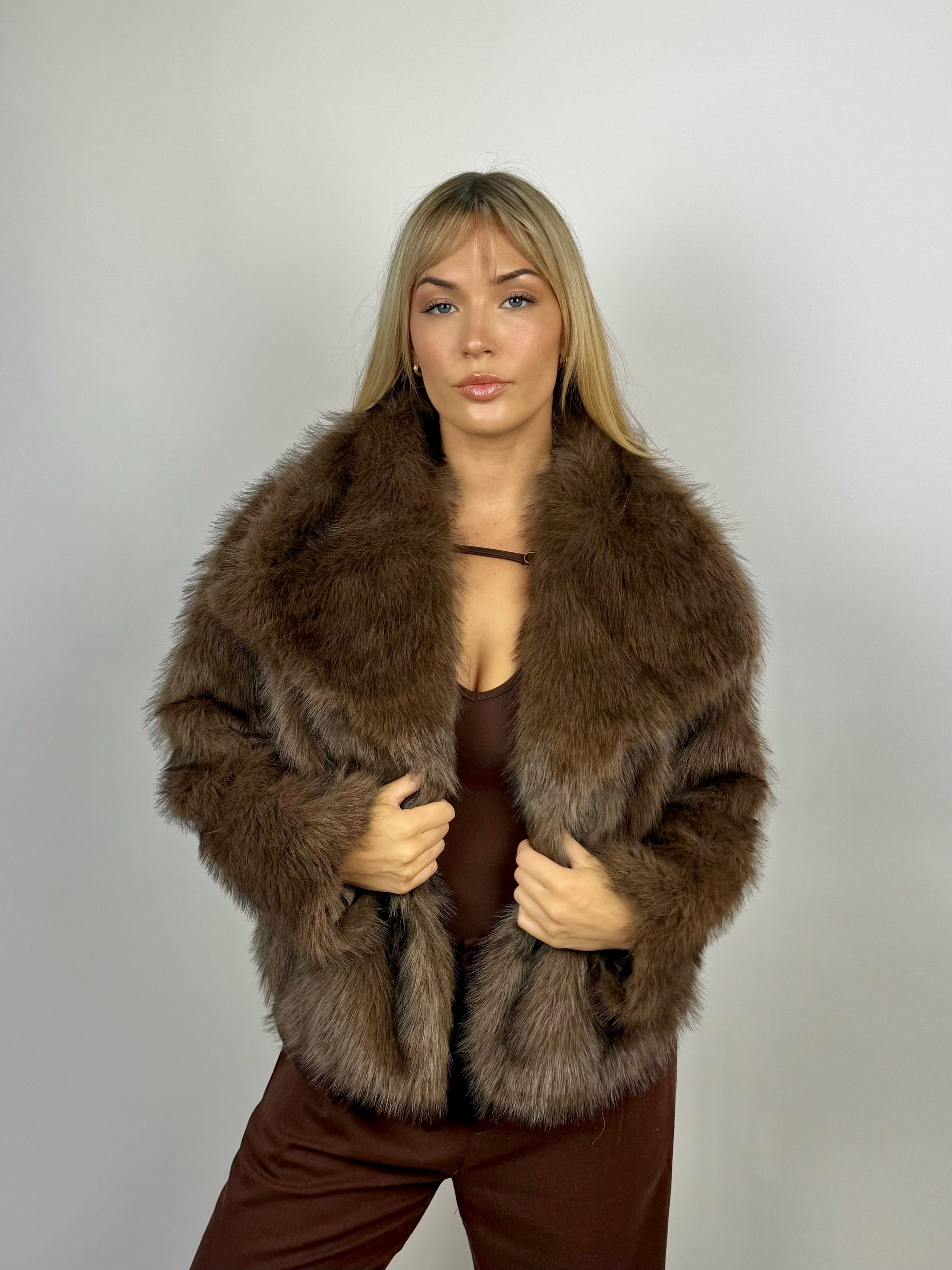 Faux fur jas bruin