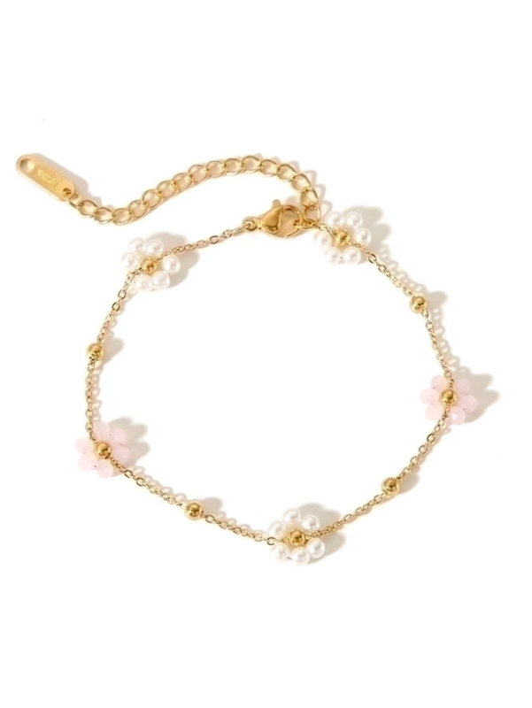 Flower armband roze/wit